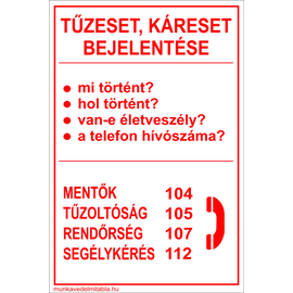 Tűzeset, káreset bejelentése